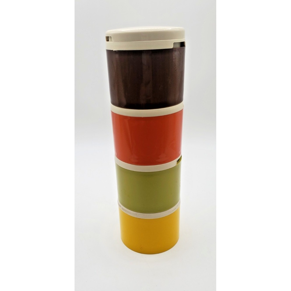 Vintage '70s Harvest Colors Tupperware Stacking Spice Shaker Set 1308-39 USA